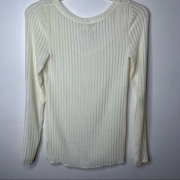 FREE PEOPLE Ribbed Long Sleeve Bone Color Blouse Top - Picture 6 of 13